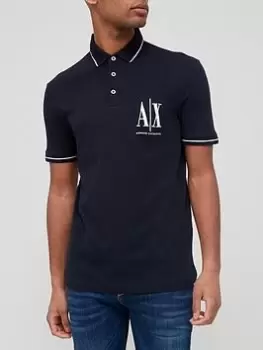 Image of Armani Exchange Icon Small Logo Polo Shirt - Navy, Size L, Men