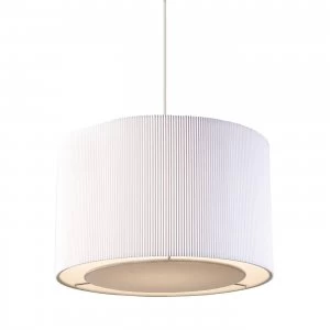 Image of Cylindrical Ceiling Pendant Light Chrome, White Tc Fabric, E27