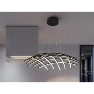 Image of Schuller Trama LED Designer Pendant Light Criss Cross Grid Style Matt Black, Smartphone Bluetooth Dimmable, 104cm