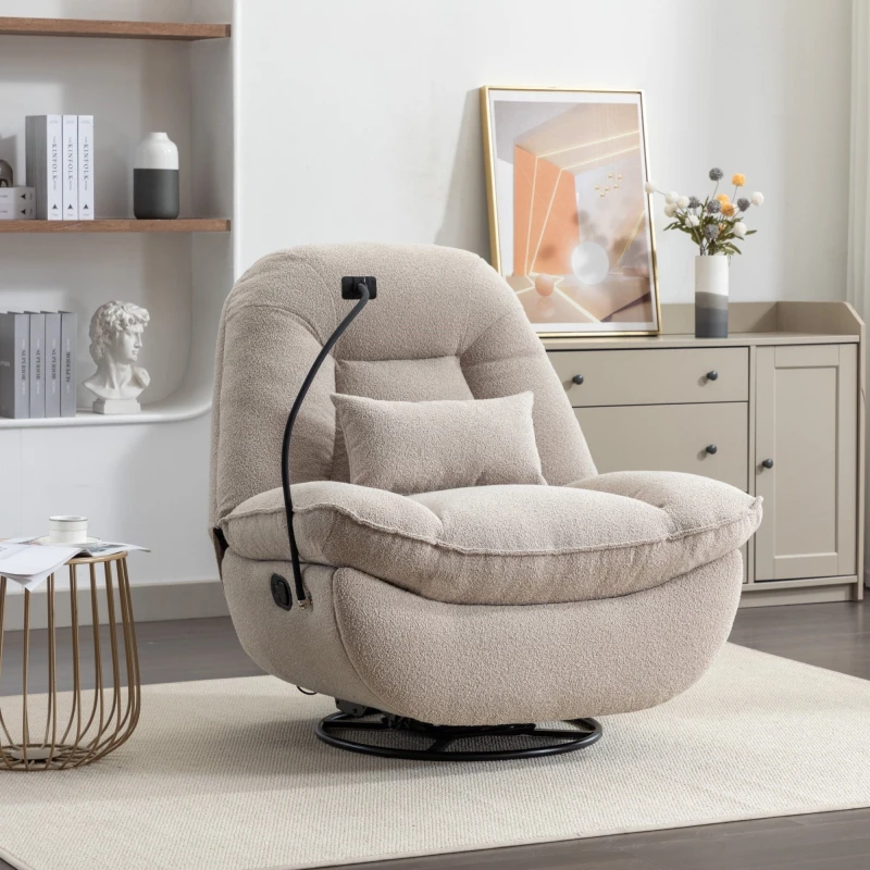 Image of Artemis Home Fallon Boucle Fabric Swivel Based Recliner Chair Phone Holder in Brown Brown Unisex