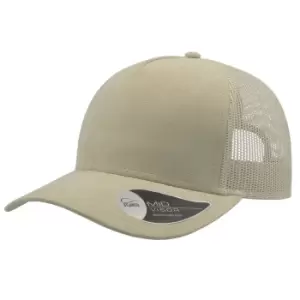 Image of Atlantis Rapper Faux Suede 5 Panel Trucker Cap (One Size) (Beige)