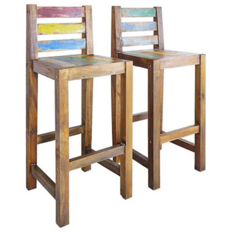 Image of vidaXL 2x Solid Reclaimed Boat Wood Bar Stools 40x40x106cm Kitchen Chair Seat