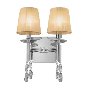 Image of Tiffany Wall Lamp Switched 2+2 Light E14+G9, Polished Chrome With Soft Bronze Shades & Clear Crystal