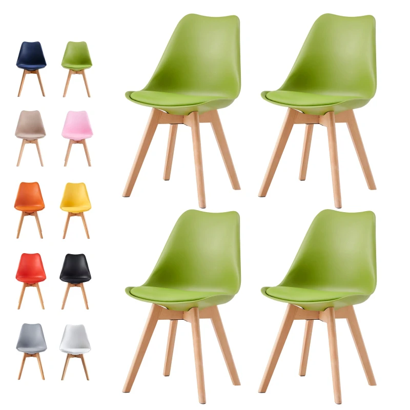 Image of MCC DIRECT Set of 4 Dining Chairs Designer Side Chairs Wooden Home Office Commercial eva green EA0410