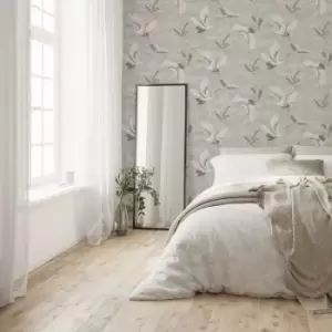 Image of Sublime - Kranes Floral Neutral Wallpaper - White