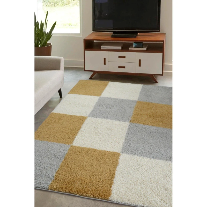 Image of Homemaker Snug Blocks Shaggy Rug Ochre unisex 160x230cm