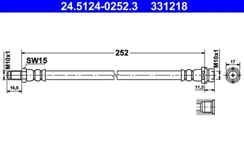 Image of ATE 24.5124-0252.3 Brake Hose Brake Hose (83)
