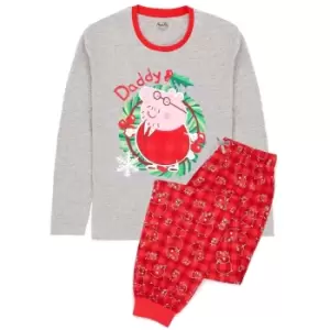 Image of Peppa Pig Mens Daddy Pig Christmas Pyjama Set (L) (Red/Grey)