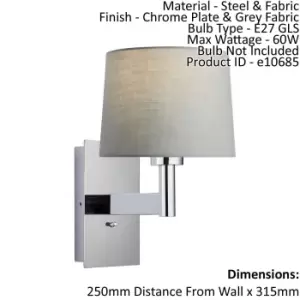 Image of Wall Light & Shade Chrome Plate & Grey Fabric 60W E27 USB Socket e10685