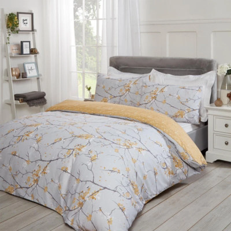 Image of OHS OHS Spring Blossoms Print Duvet Cover with Pillowcase in Yellow Size: Double Yellow Double Unisex 5027434008377