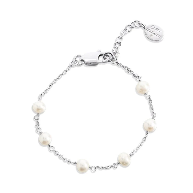 Image of Children's White Freshwater Pearl Diamond Bracelet B5449W