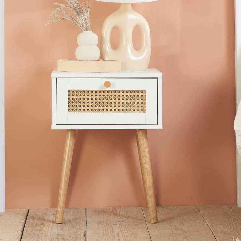 Image of Birlea Croxley Rattan and White 1 Drawer Bedside Table
