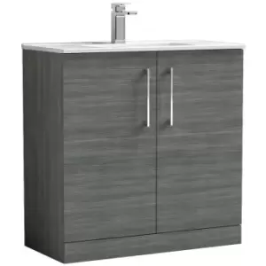 image of Arno Anthracite 800mm 2 Door Vanity Unit with 18mm Profile Basin - ARN505B - Anthracite - Nuie