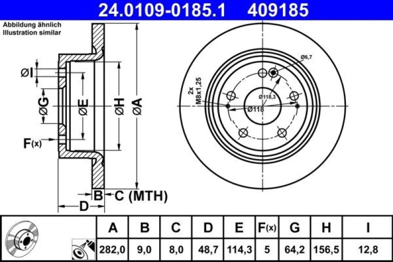 Image of Brake disc ATE 24.0109-0185.1