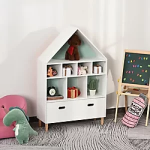 image of Homcom Kids Bookshelf Chest with Drawer Cubes Baby Toy Wood Organizer