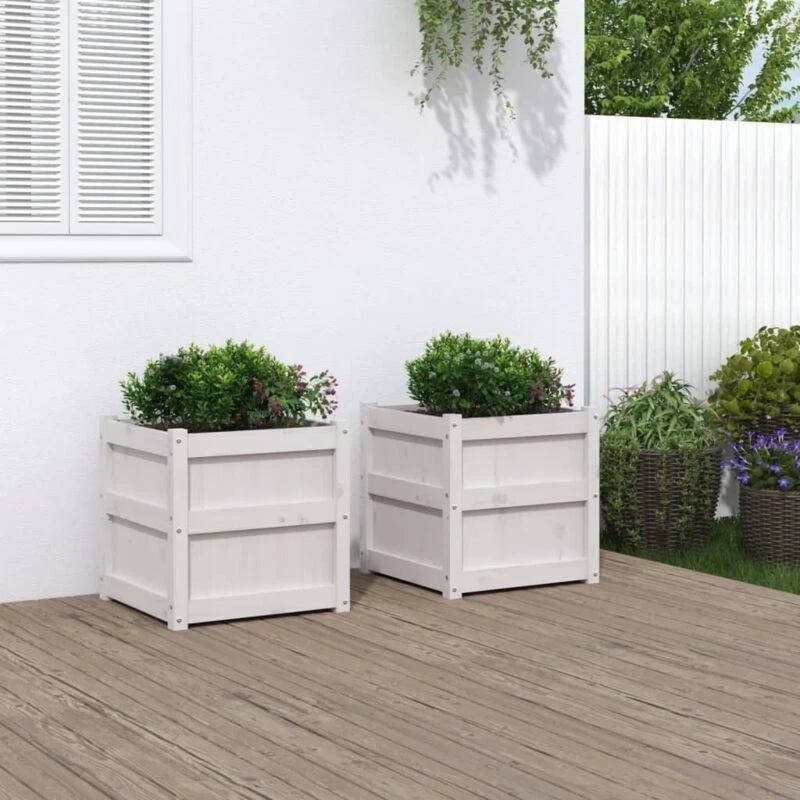 Image of vidaXL Garden Planters 2 pc White Solid Wood Pine, White 837417
