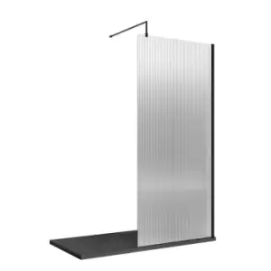 image of Hudson Reed 1000mm Fluted Wetroom Screen With Support Bar - Matt Black