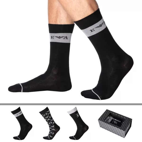 Image of Emporio Armani Giftbox of 3 Dress Socks - Black - Logo TU
