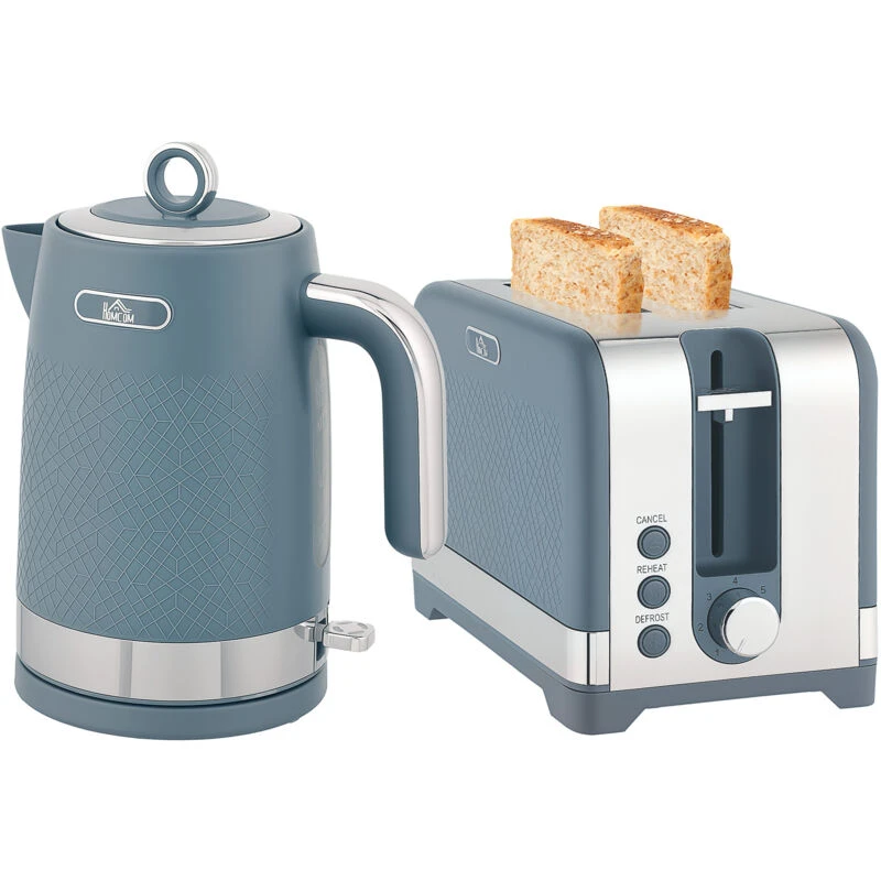 Image of HOMCOM HOMCOM 3000W Rapid Boil Kettle and Toaster Set with Otter Thermostat, Blue 5063603672499
