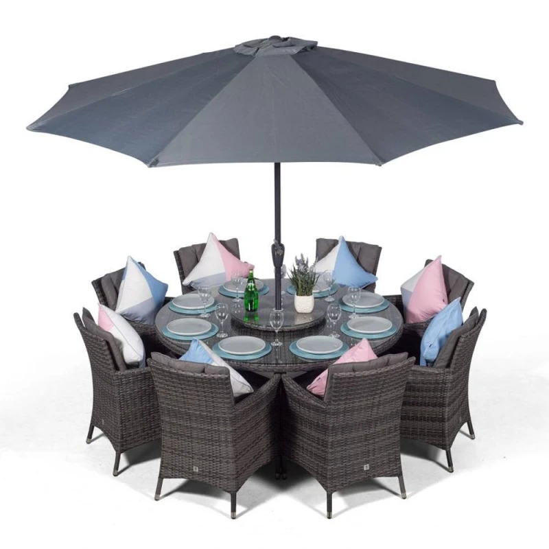 Image of Thats Furniture Savannah Round 8 Seater Rattan Patio Dining Set in Grey Grey Unisex