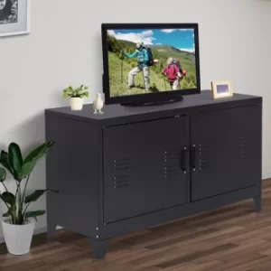 image of HOMCOM Industrial TV Cabinet Stand Media Center Steel Shelf Doors Storage System