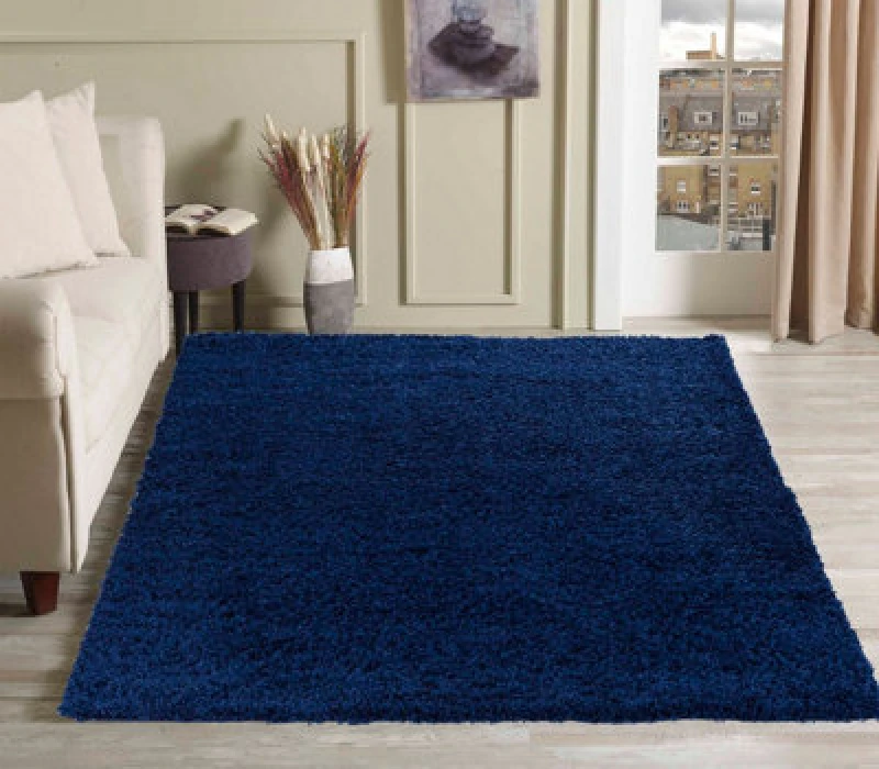 Image of Desire Rugs Plain Living Room Shaggy Area Rugs Navy 120X170 Cm