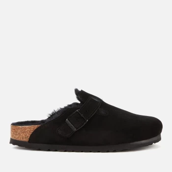Image of Birkenstock Womens Boston Slim Fit Suede/Shearling Mules - Black - UK 3.5/EU 36