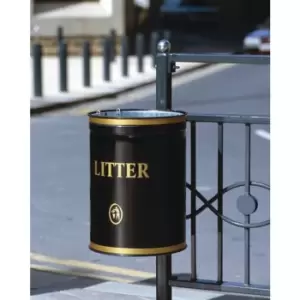 Image of Slingsby Victorian Style Steel Post & Wall Mounted Open Top Litter Bin Post Moun