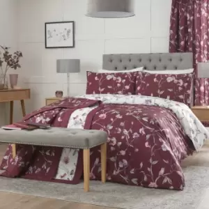 image of Dreams & Drapes Sweet Pea Floral Print Easy Care Reversible Duvet Cover Set, Plum, King