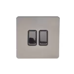 Image of Schneider Electric Ultimate Screwless Flat Plate - Double Rocker 2 Way Light Switch, Single Pole, 16AX, GU1422BBN, Black Nickel with Black Insert