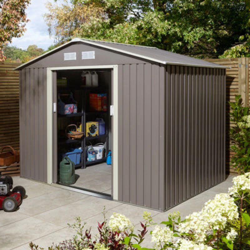 Image of Rowlinson Trentvale 8X6 Metal Apex Shed Light Grey With Foundation Kit, Grey TV86APXLGFKI