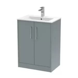 Hudson Reed Juno 600mm Floor Standing 2 Door Vanity & Minimalist Basin - Coastal Grey