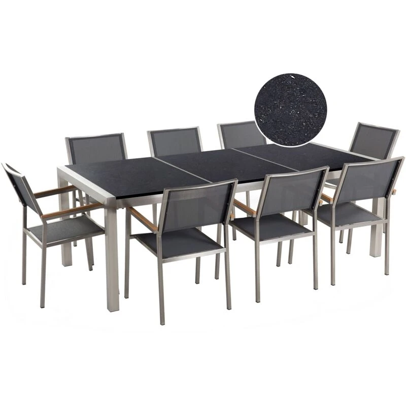 Image of Beliani Garden Dining Set 8 Seater Grosseto Triple Plate Granite Polished Black/ Grey