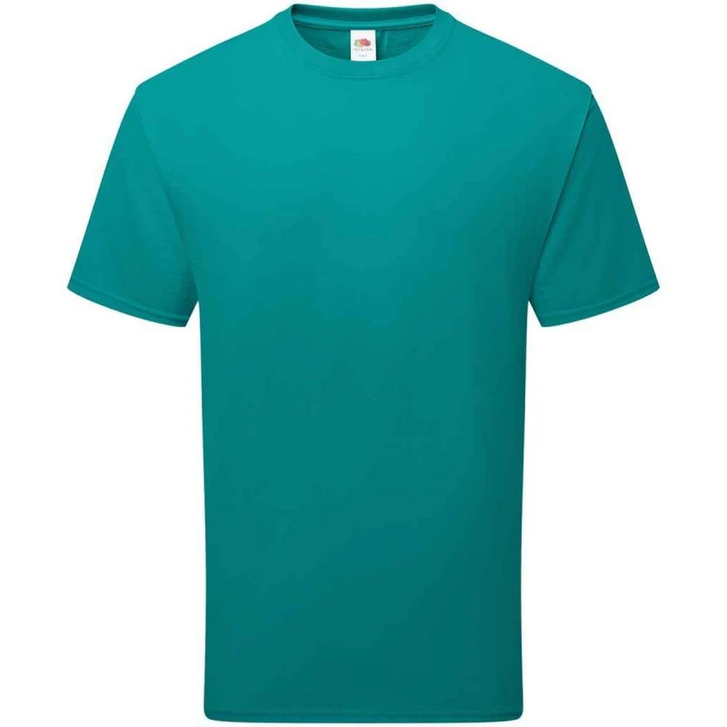 Image of Fruit Of The Loom Fruit of the Loom Men Cotton T-Shirt in Turquoise Size: Small Turquoise S Male 5063750314686