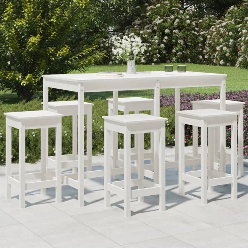Image of VIDAXL 7 Piece Garden Bar Set White Solid Wood Pine Vidaxl 8720845717216