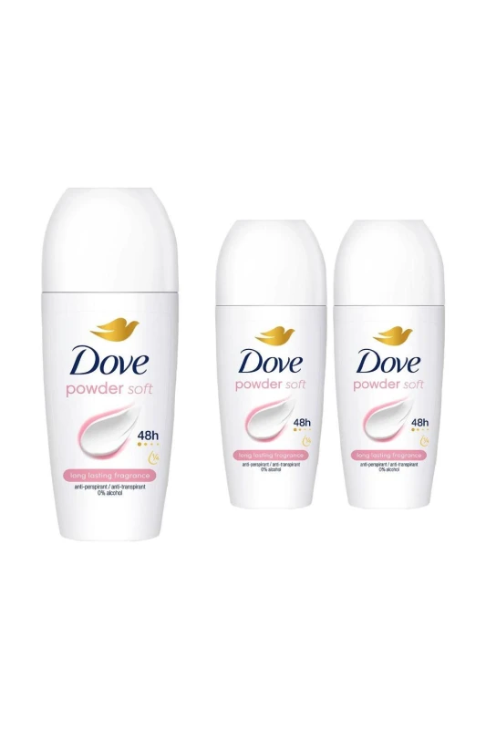 Image of Dove Powder Roll On 'Antiperspirant' 48H Sweat & Odour Protection, 3x50ml White