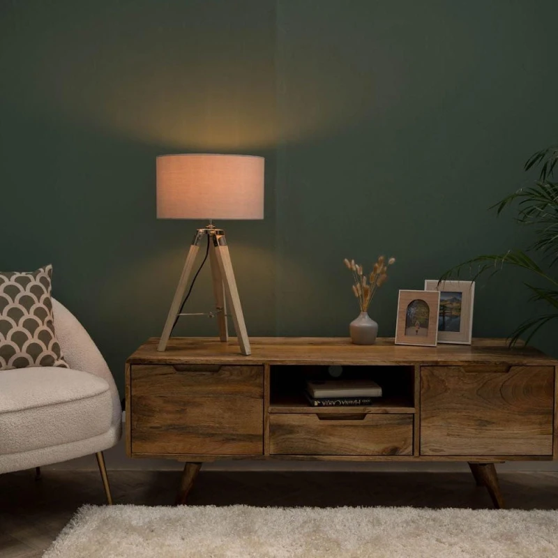 Image of ValueLights Clipper Light Brown Tripod Table Lamp Medium Grey Shade Brown