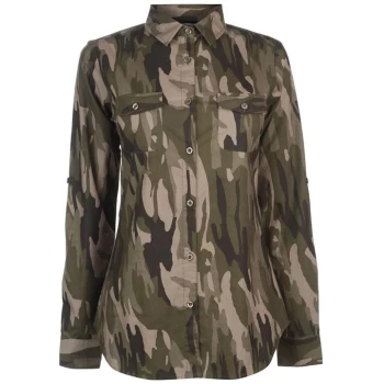 Golddigga Long Sleeve AOP Shirt Ladies - Khaki Camo