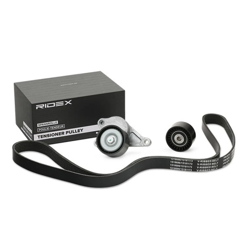 Image of RIDEX 542R0726 V-ribbed belt set Check alternator freewheel clutch & replace if necessary V-Ribbed Belt Set (542)