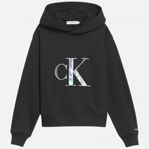 Image of Calvin Klein Jeans Girl's Monogram Applique Hoodie - Black - 10 Years