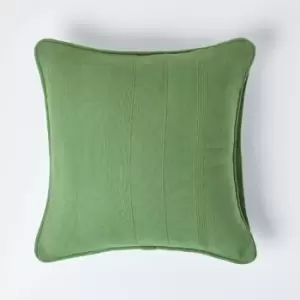 Image of Homescapes - Cotton Rajput Ribbed Dark Olive Cushion Cover, 60 x 60cm - Green