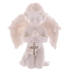 Image of Praying Cherub Holding Jewelled Silver Cross (Pack Of 4) Figurine