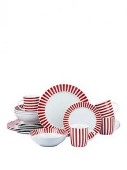 image of Waterside Red Stripe 16 Piece Christmas Tableware Set