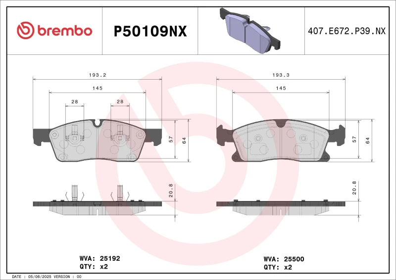 Image of BREMBO Brake pad set BREMBO P50109NX
