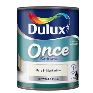 Image of Dulux Once Pure Brilliant White Satinwood Paint 750ml