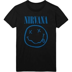 Image of Nirvana - Blue Smiley Unisex Large T-Shirt - Black