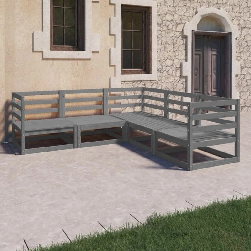 Image of VIDAXL 5 Piece Garden Lounge Set Grey Solid Wood Pine Vidaxl 8720286468296