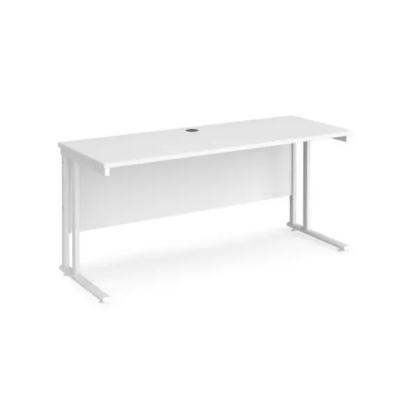 image of Office Desk 1600mm Rectangular Desk With Cantilever Leg White Tops With White Frames 600mm Depth Maestro 25