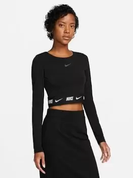 Image of Nike Nsw Crop Tape Ls Top, Black, Size S, Women