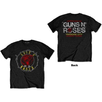 Image of Guns N' Roses - Rose Circle Paradise City Unisex Large T-Shirt - Black